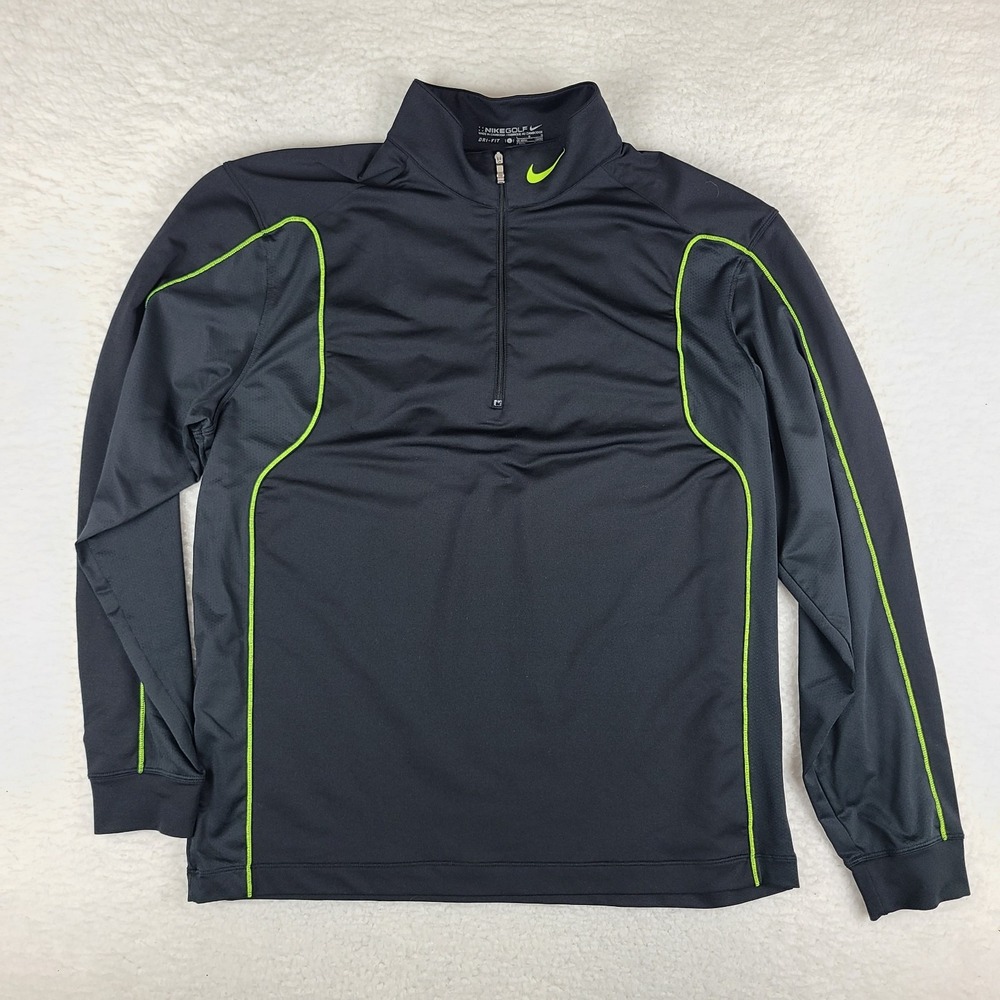 Nike Golf Sweater Mens Large Black Dri Fit Quarter Zip Performance Tech
